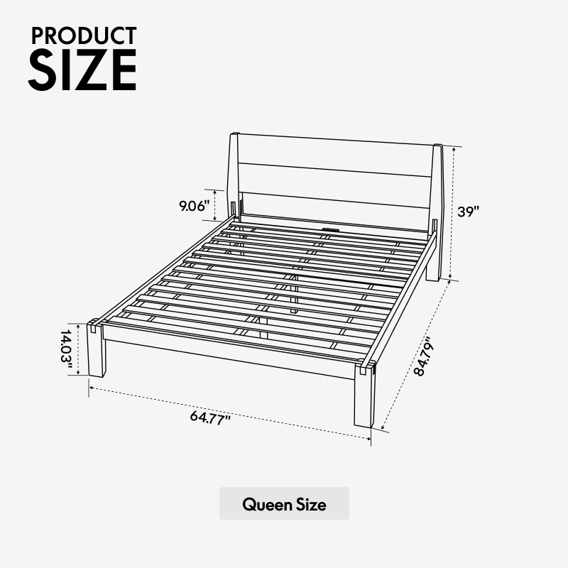 FlexiSpot Kana Japanese Joinery Bed with Headboard | Simple Design